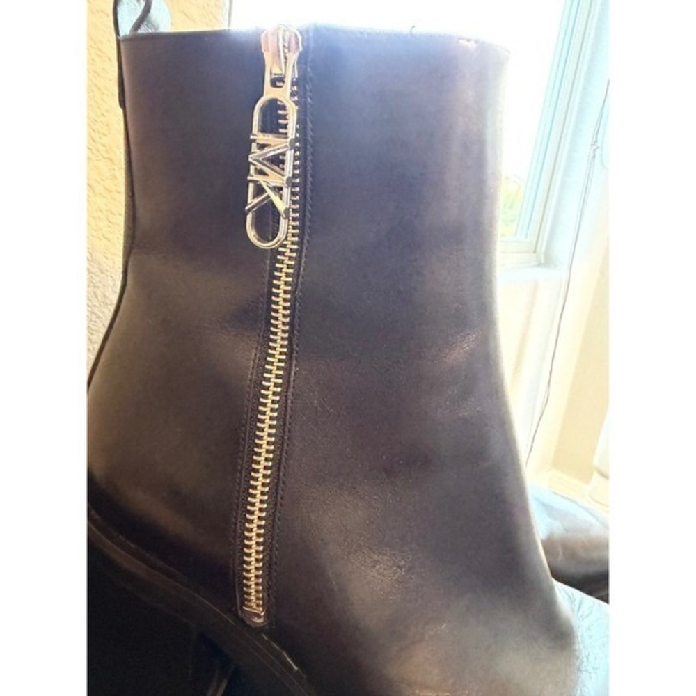 Michael Kors Black Leather Side Zip Block Heel Ankle Boots Women's Size 10 - Picture 4 of 11